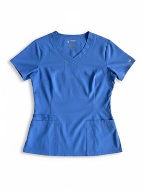 Pandamed Stretch Scrub Top Blue V-Neck Medical Uniform Nurse Pockets XS